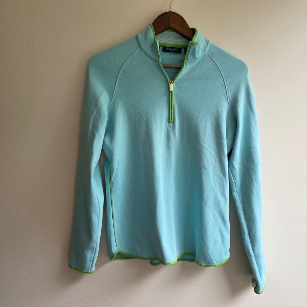 Bobby Jones Womens Pima Cotton Quarter Zip Pullover Blue‎ Lime Green Golf Top M
